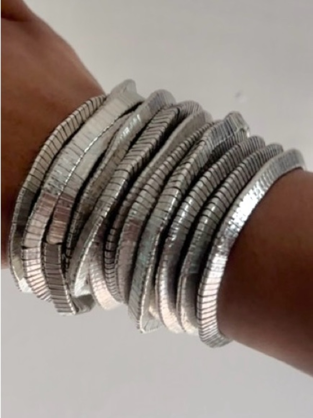 Multi-Row Silver Stretch Coil Bracelet Stack